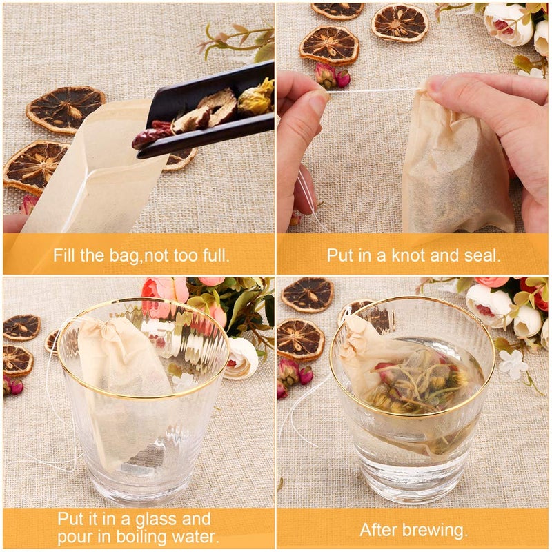 BetyBedy 100PCS Tea Filter Bags, Disposable Tea Bags for Loose Leaf Tea, Drawstring Empty Tea Infuser, BetyBedy Tea Steeper, Natural Unbleached Wood Pulp Paper Material, 1-Cup Capacityï¼ˆ3.15 x 3.94 inchï¼‰ - Image 4
